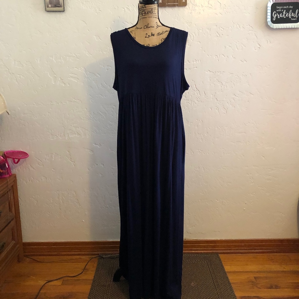 Suzanne Betro navy blue sleeveless dress 2X